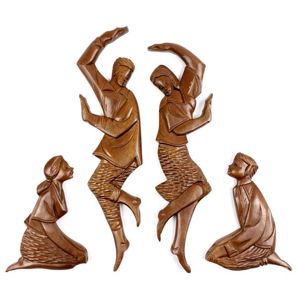 Set houten figuren wanddecoratie jaren '60 vintage