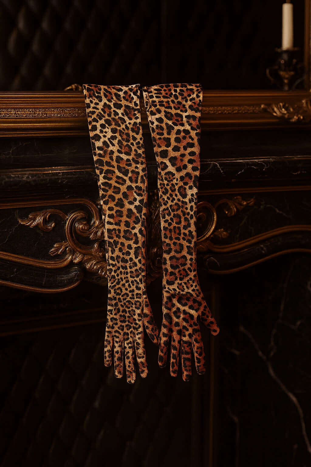 Leopard satin gloves