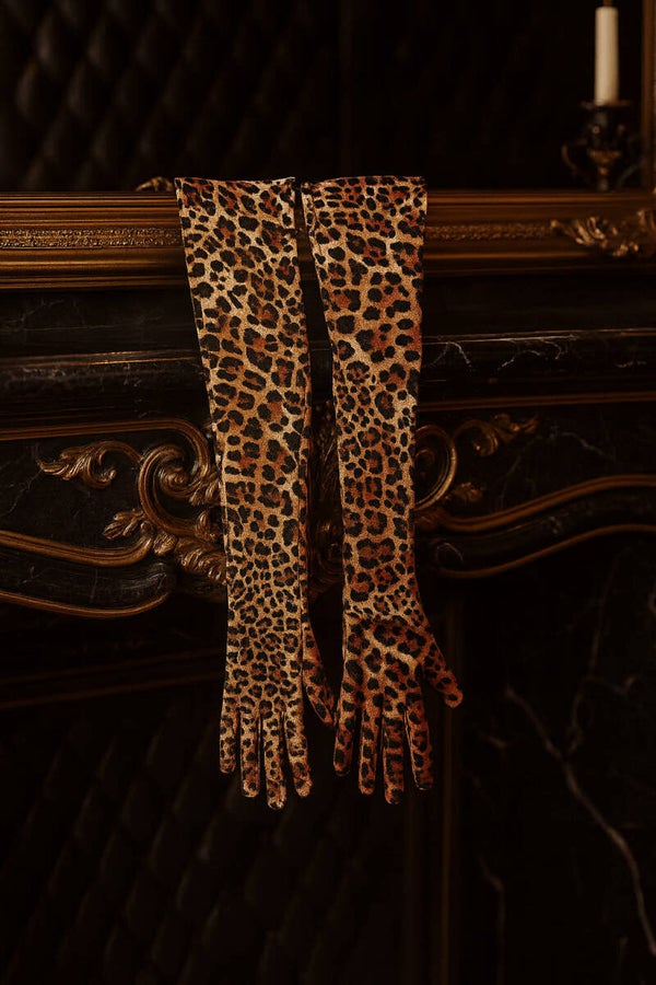 Leopard satin gloves