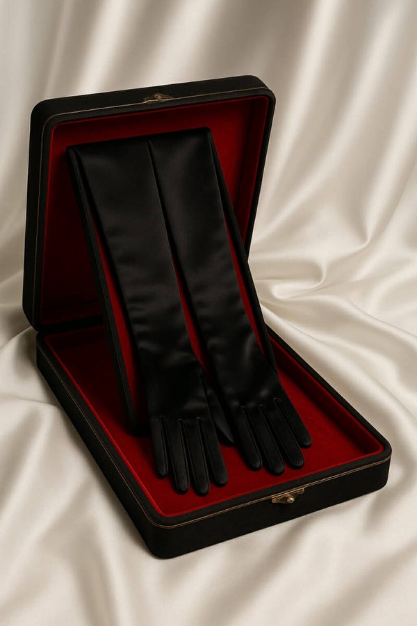 Black satin gloves