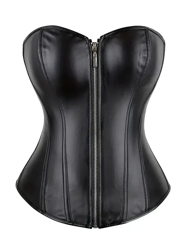 Gorset skóra PU L-XL modelująca bielizna czarny