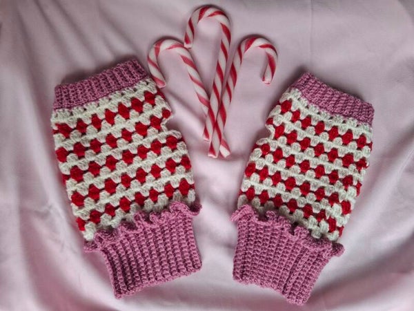Haakpatroon Handwarmers Candy Cane (Advent 2)