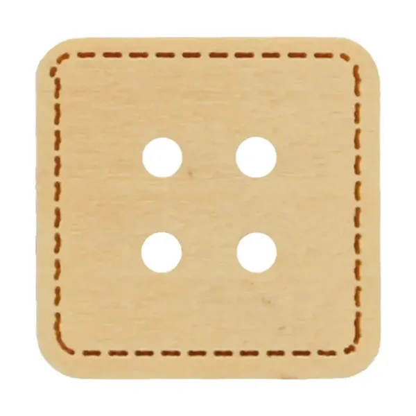 Houten knoop vierkant met stikrand 15 mm