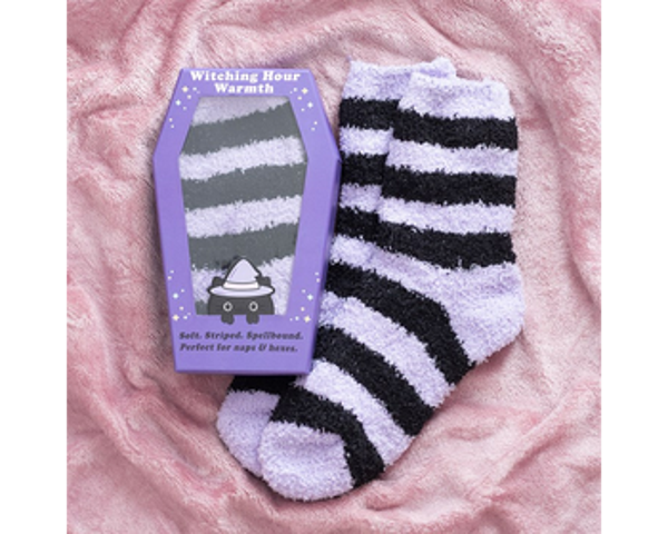 Pastel Purple Striped Socks in Coffin Gift Box