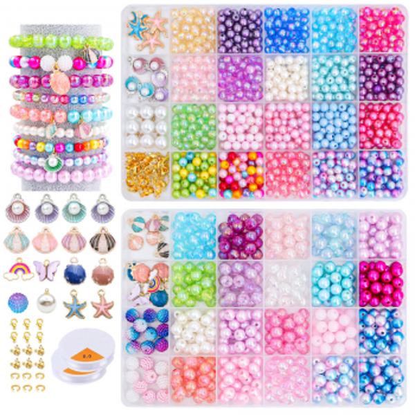 2 Box About 1190pcs Ocean Beads Bracelet Making Kit for Beginner Age 6-12 Girls Gifts Coloured Big Hole Bead for Jewellery Making Necklace DIY Crafts Gift