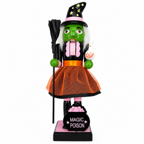 25cm Halloween Nutcracker, Handpainted Wooden Skeleton Pumpkin Witch Nutcracker Figurine Collectible Decoration For Shelf Table Centerpiece Display Tabletop Decor Goody Bag Fillers