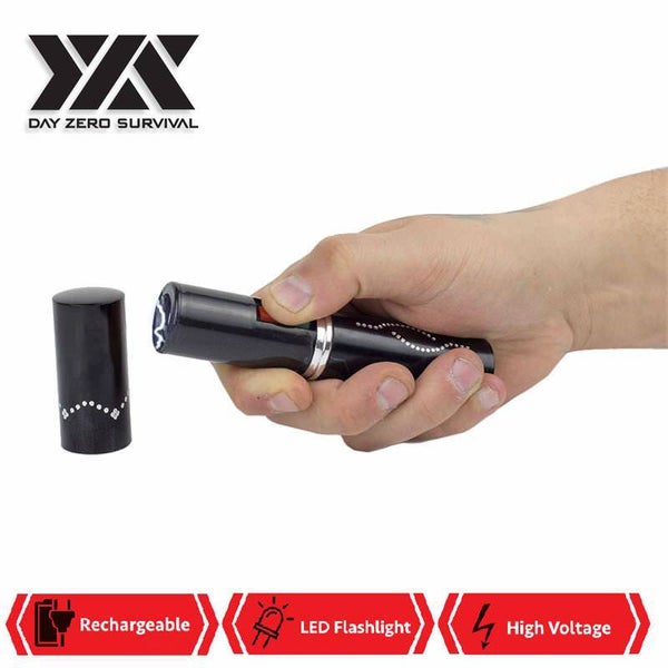 Black Rechargeable Lipstick 2.5 Million Volt Stun Gun With LED Light