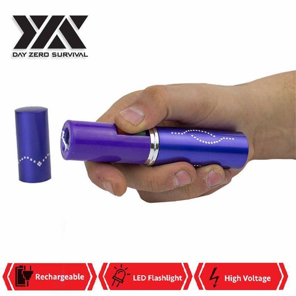 Purple Rechargeable Lipstick 2.5 Million Volt Stun Gun With LED Light