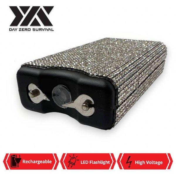 Silver Rhinestone 10 Million Volt Self Defense Bling Stun Gun