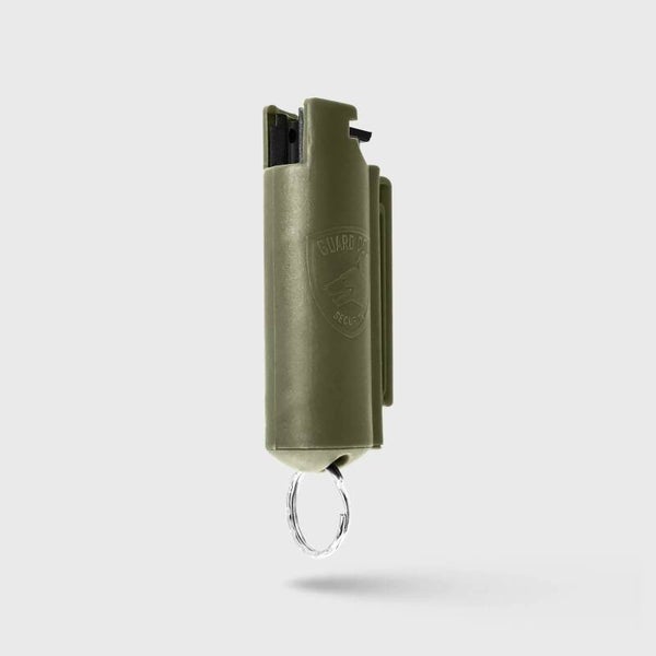 Moss Green Hard Case Personal Defense Quick Action Pepper Gel With Belt Clip, Keychain