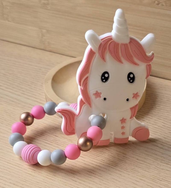 Anneaux dentition licorne rose et rose