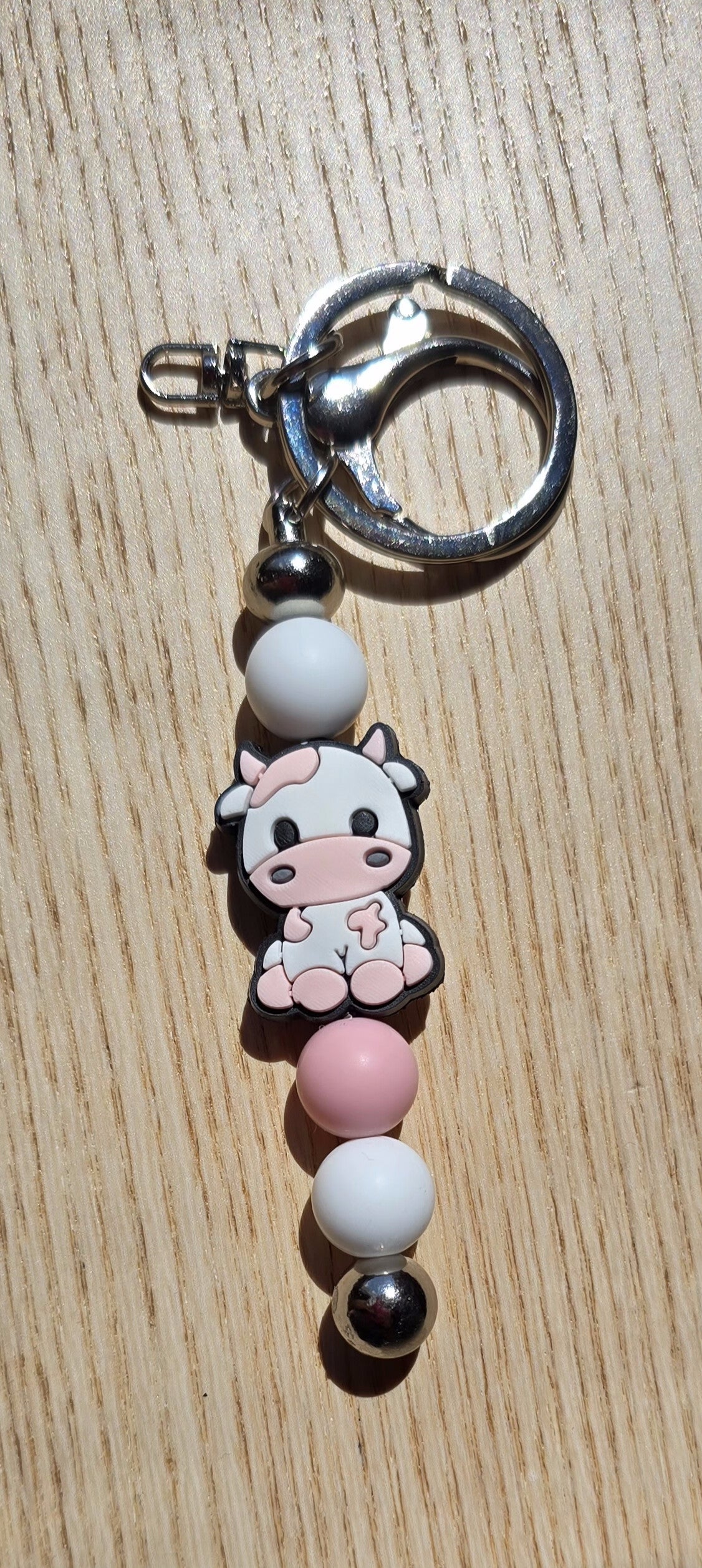 porte-clef métal vachette rose