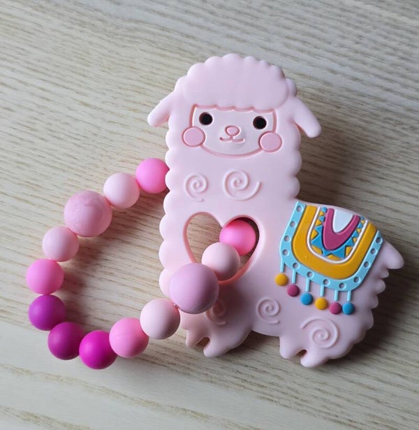 Anneaux dentition Lama rose