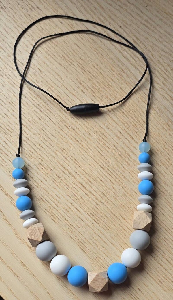 Collier d'allaitement simple bleu,blanc,gris