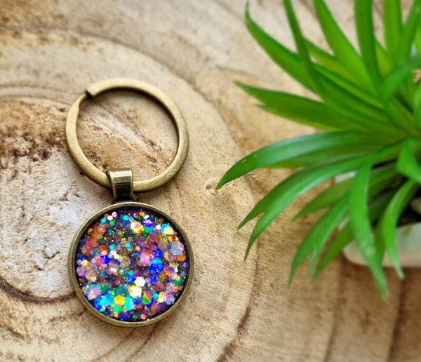 Sleutelhanger; glitter roze