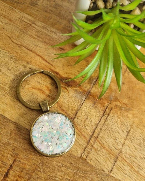 Sleutelhanger; glitter white opal