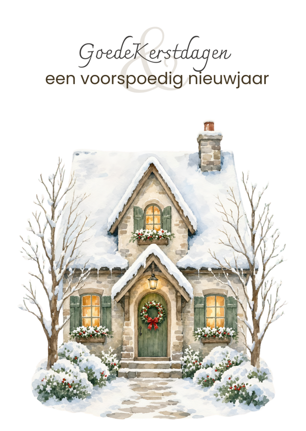 Kerstkaart wit huis