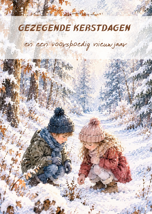 Kerstkaart kinderen hurken