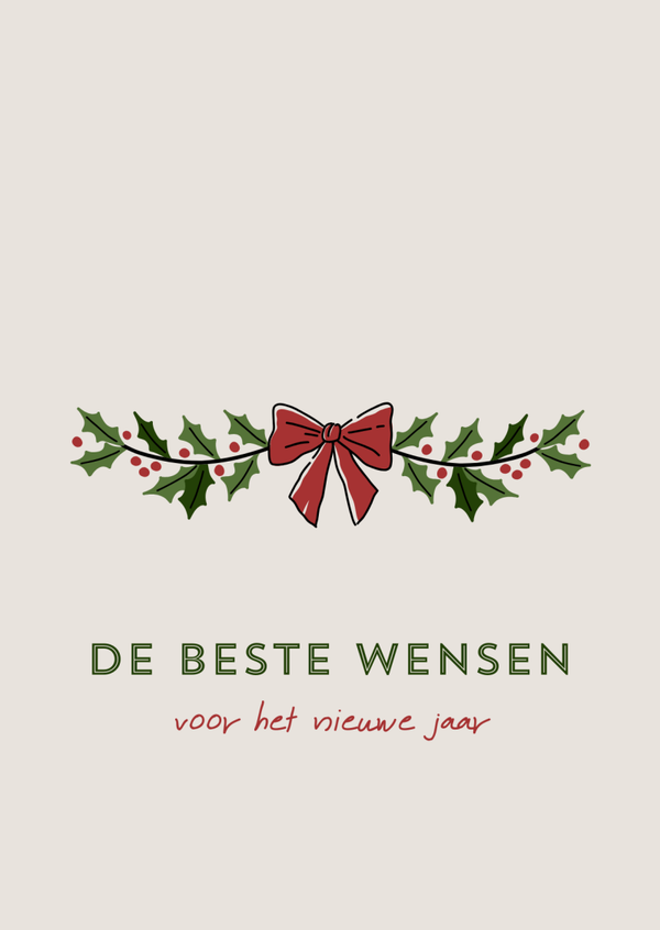 Kerstkaart hulst strik beste wensen