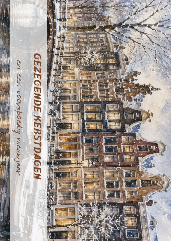 Kerstkaart grachtenhuizen liggend