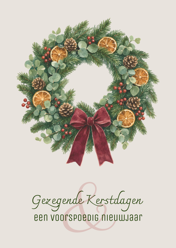 Kerstkaart krans strik