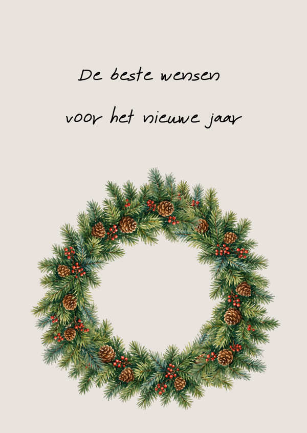 Kerstkaart krans denneappels beste wensen