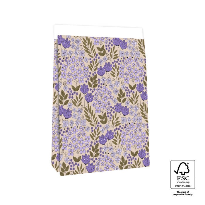Blokbodemzak 27x15x34 Flower Field Lilac - 3 stuks