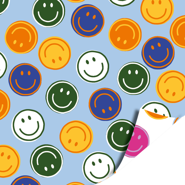 Cadeaupapier 50cm - Smiley blauw/roze