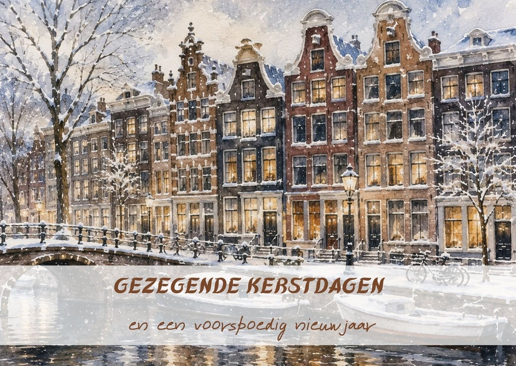 Kerstkaart grachtenhuizen liggend