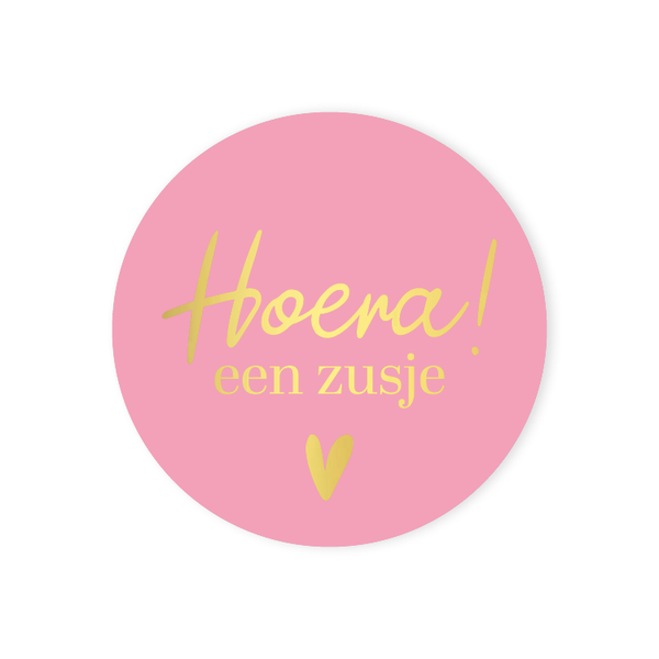 Sluitstickers hoera een zusje 40mm - 10 stuks