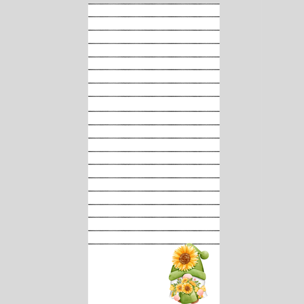 Gnome Sunflower Note Pad 3.5 x 8in