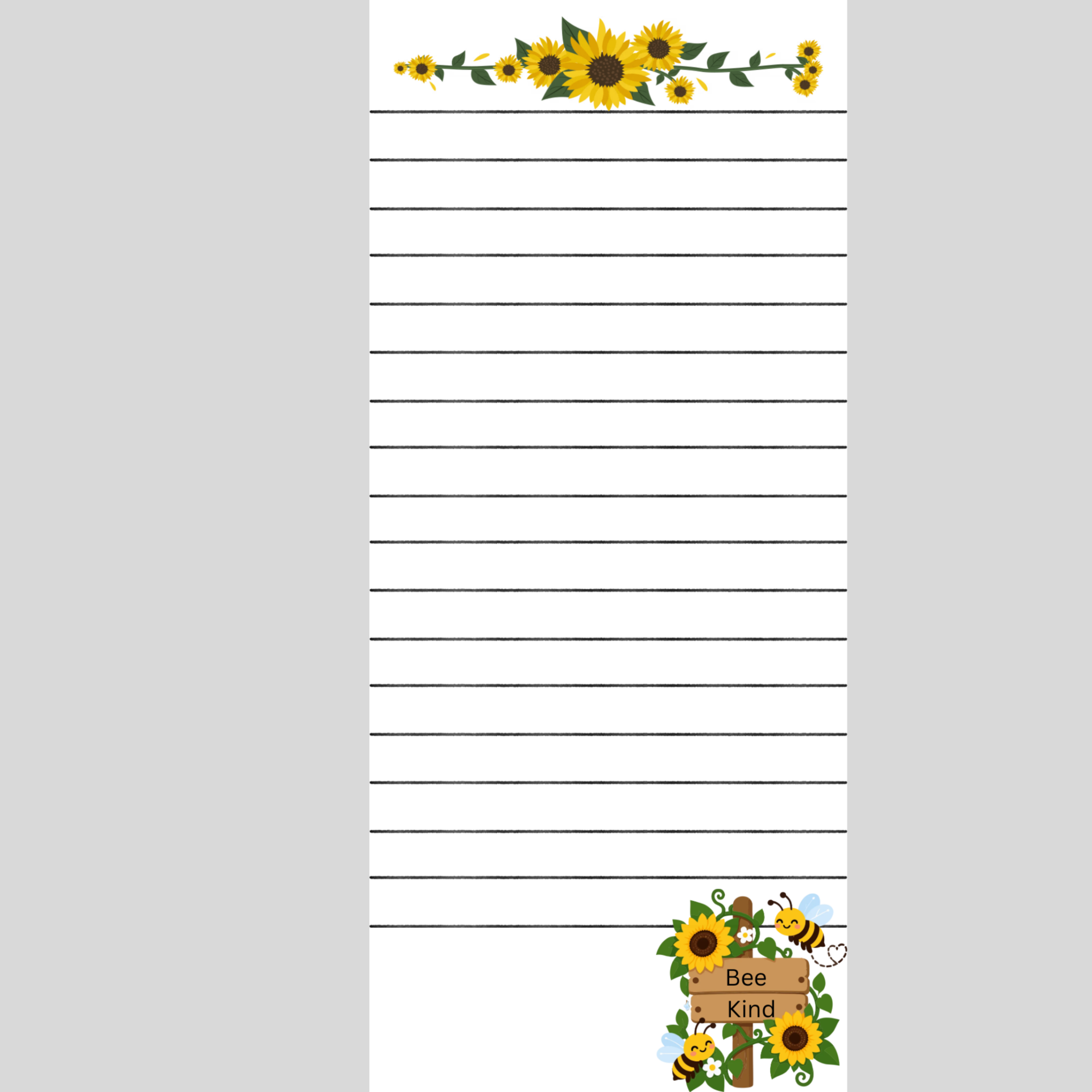 Sunflower Bee Kind Note Pad 3.5 x 8in