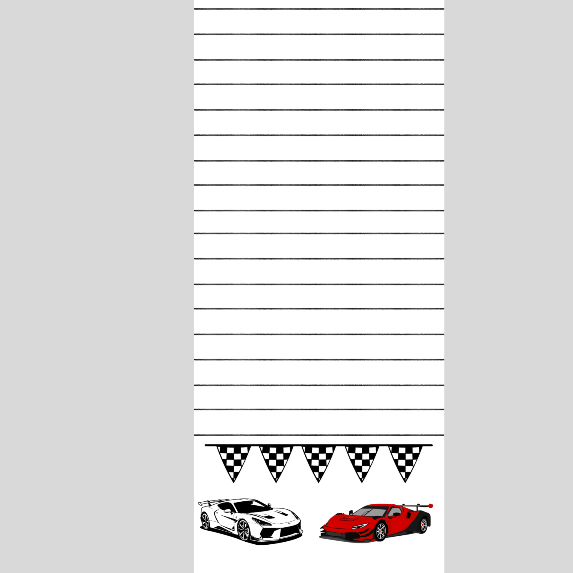 Race Cars Note Pad 3.5 x 8in