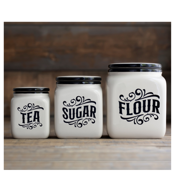 Set of Labels Flour, Sugar, Tea Decals