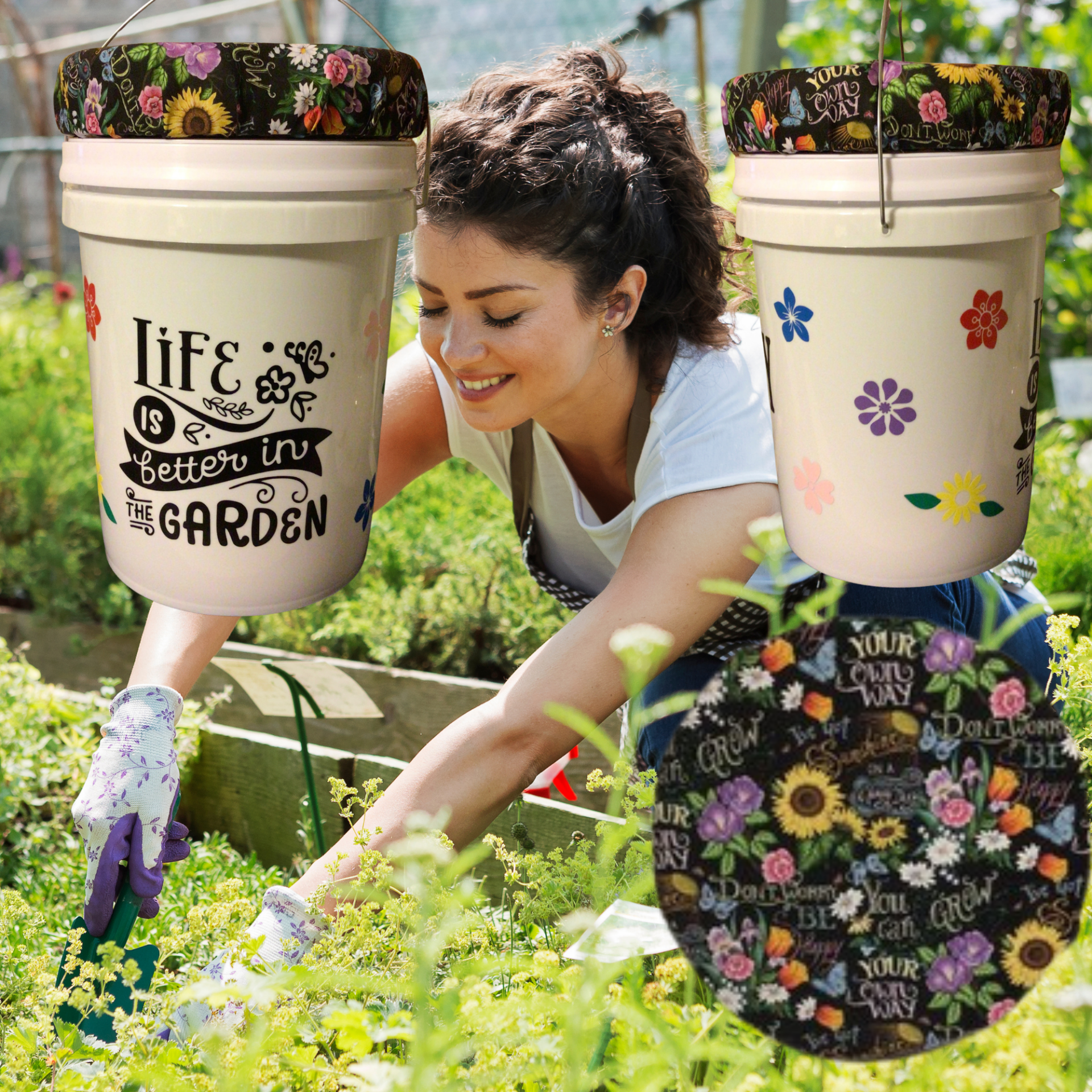 Garden theme 5 gallon bucket lid seat