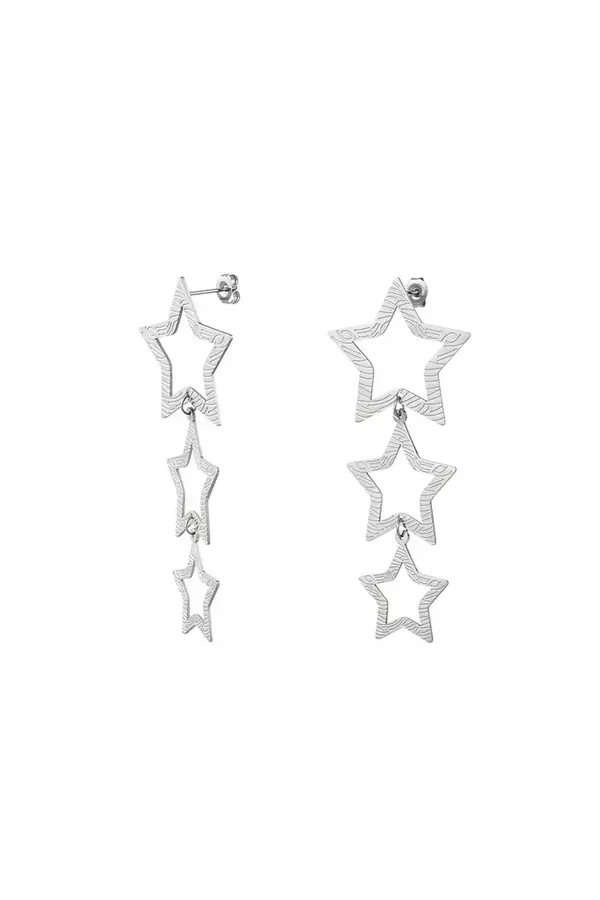 Oorbellen ster met patroon - Zilver