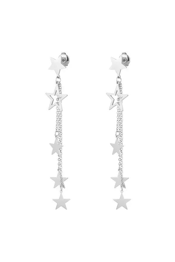 Oorbellen sterren ketting - Zilver