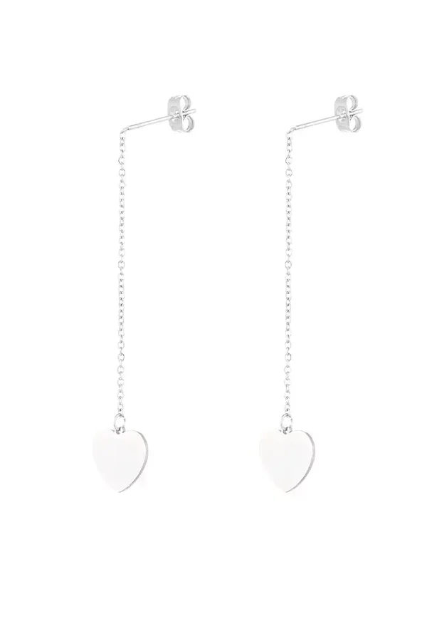 Oorbellen ketting met hartje - Zilver