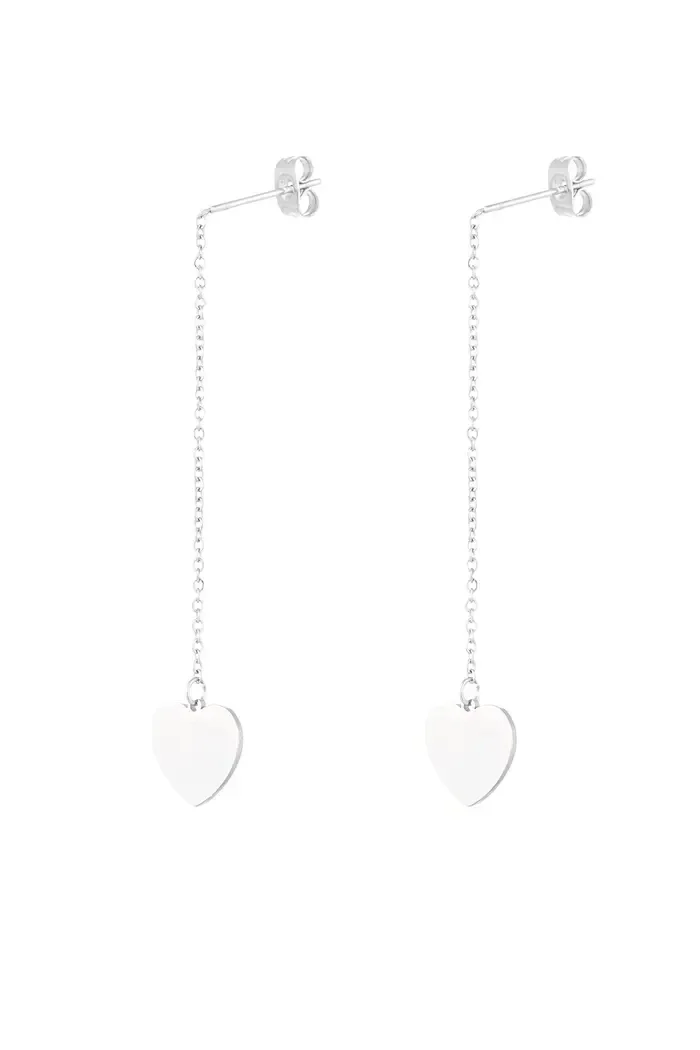 Oorbellen ketting met hartje - Zilver