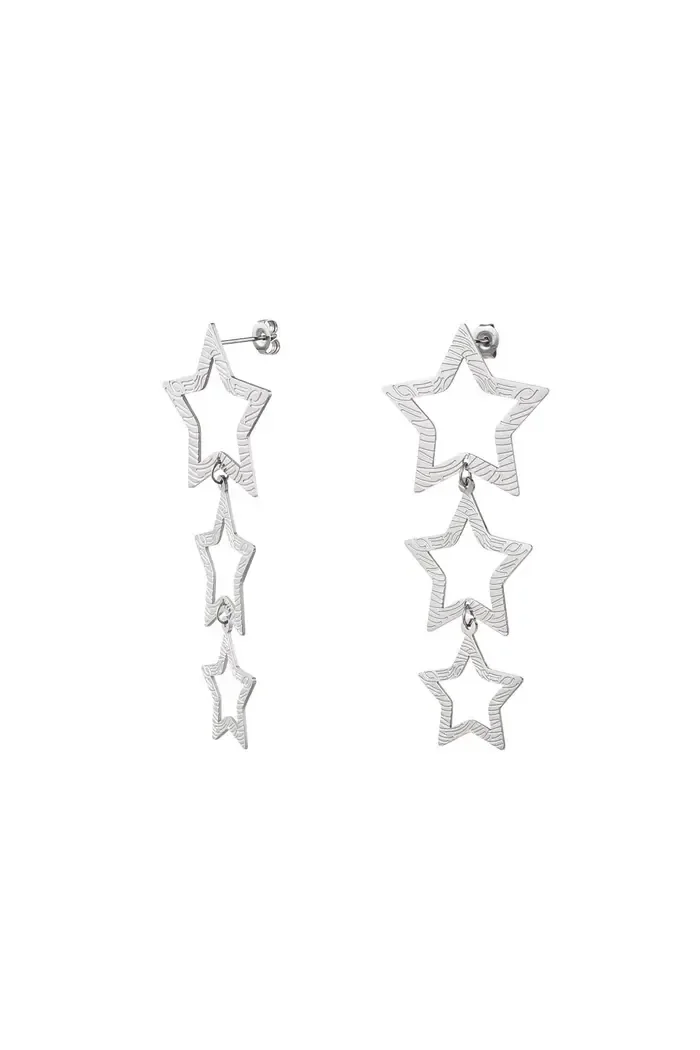 Oorbellen ster met patroon - Zilver