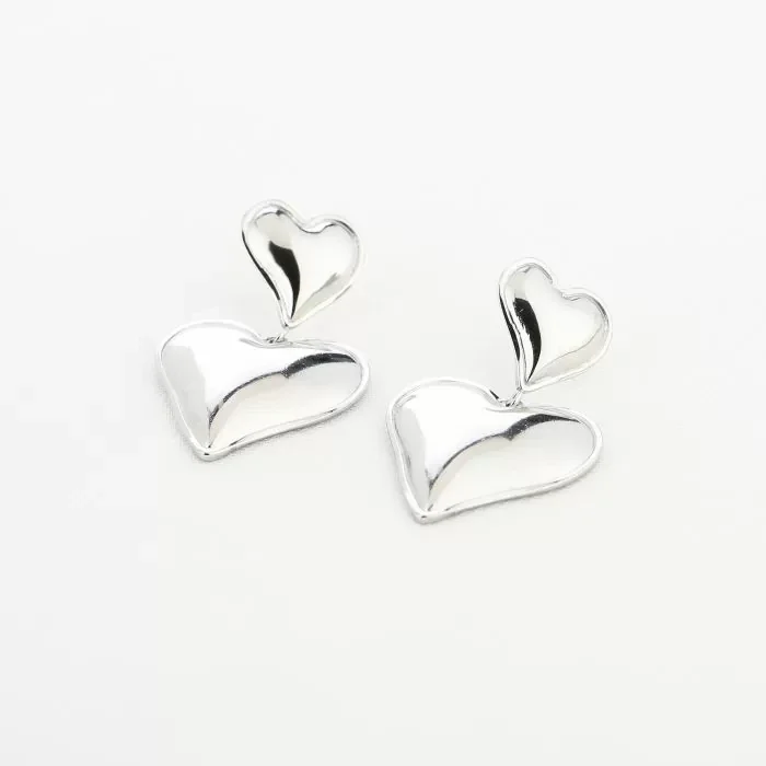 Oorbellen dubbel hart - Zilver