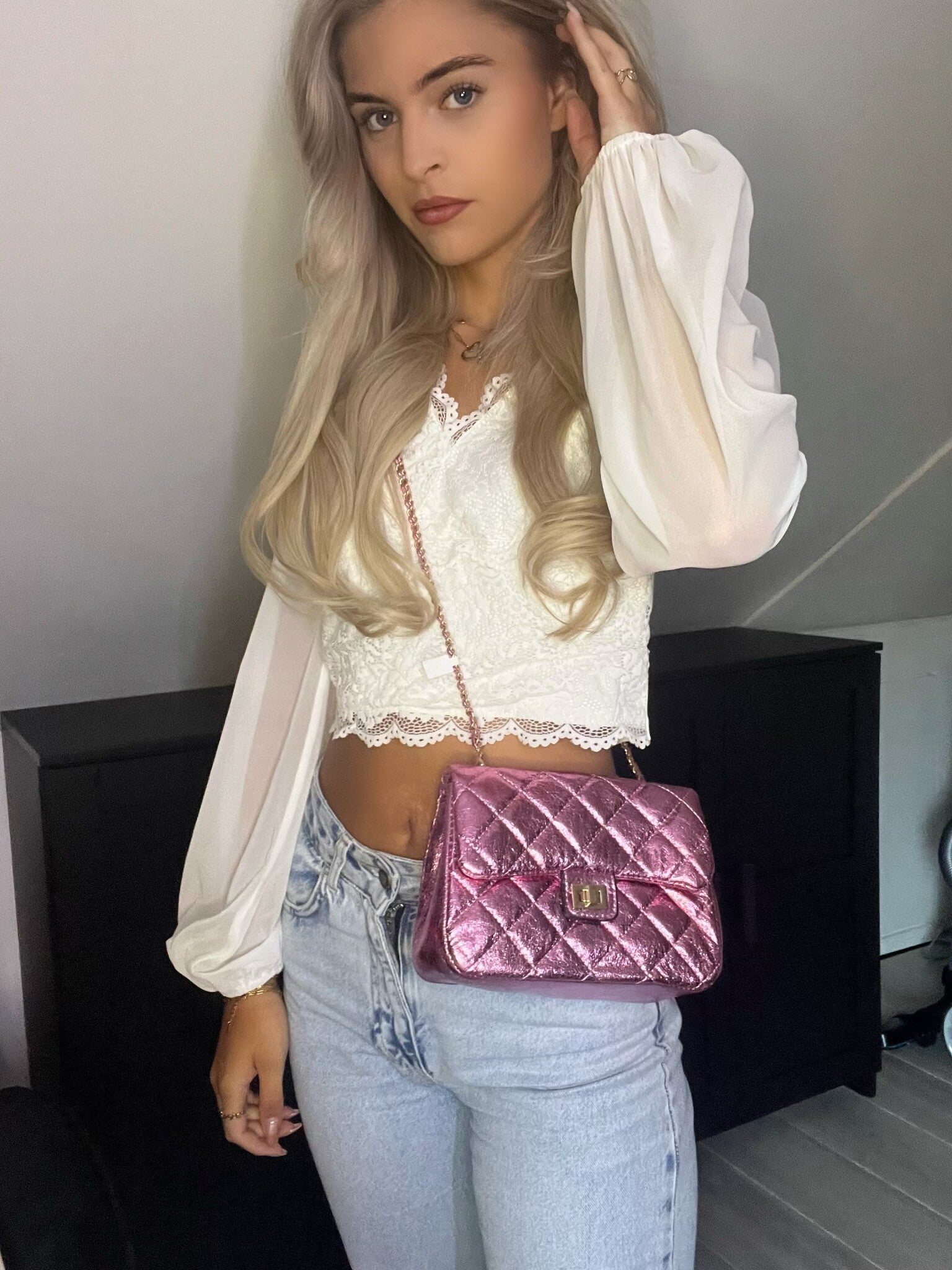 Tasje metallic roze