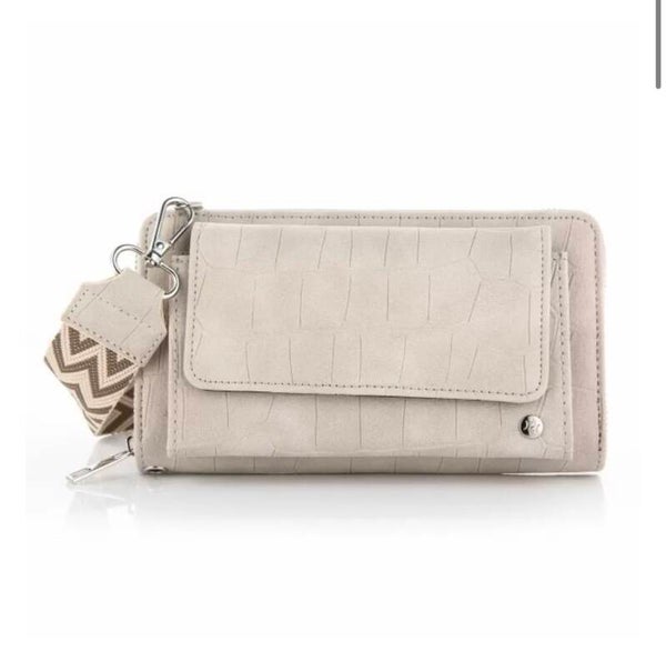 Croco portemonnee met telefoonvak en luxe schouderband