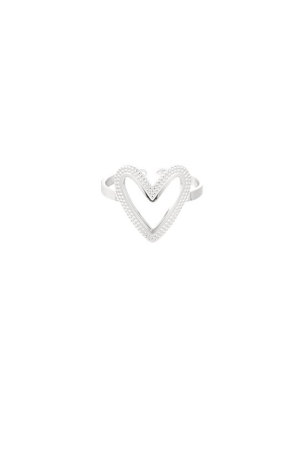 Ring hartje met print zilver