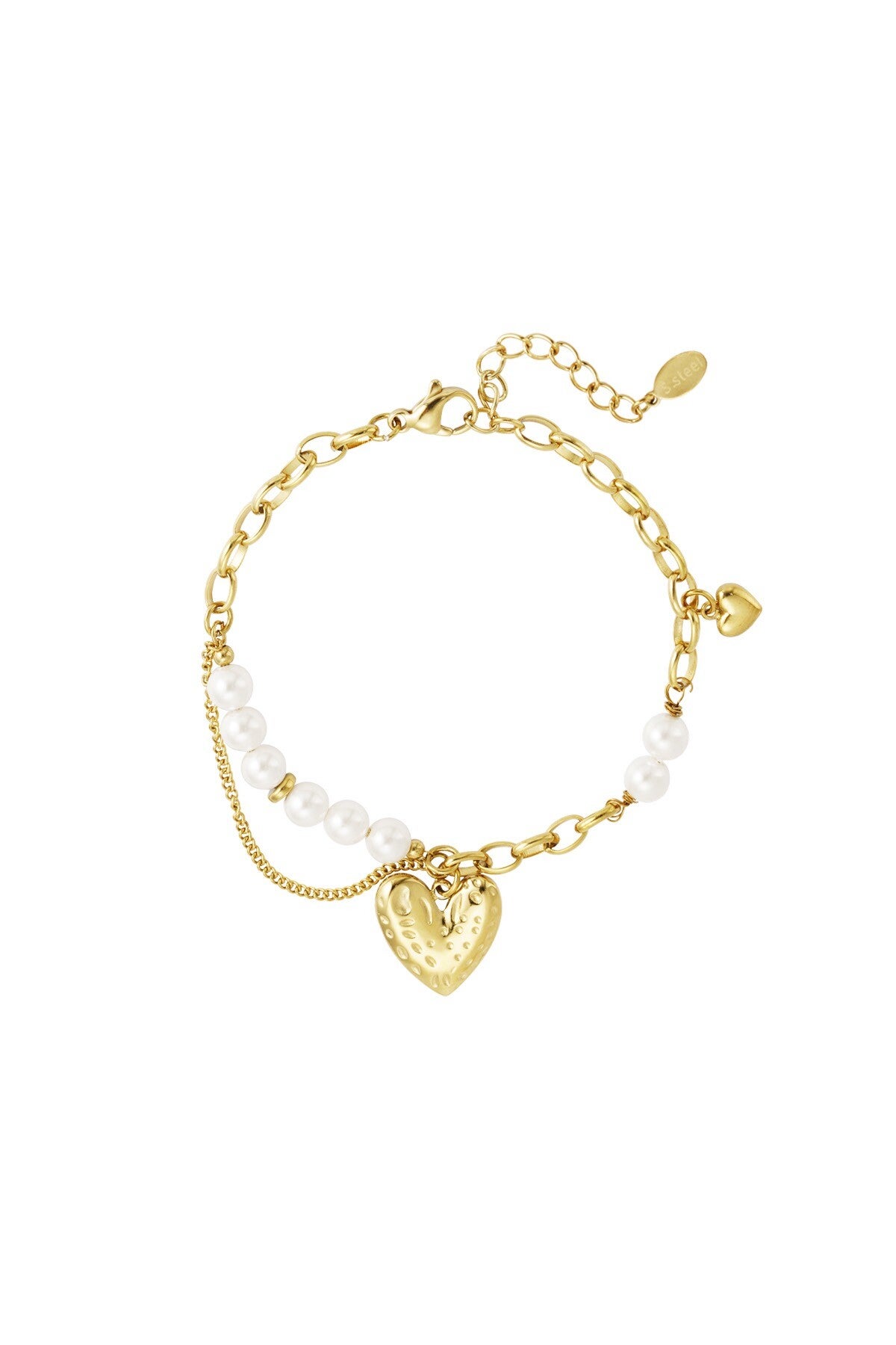 Armband hartje met parels goud