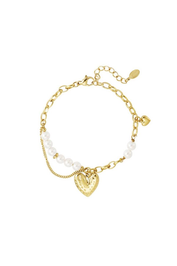 Armband hartje met parels goud