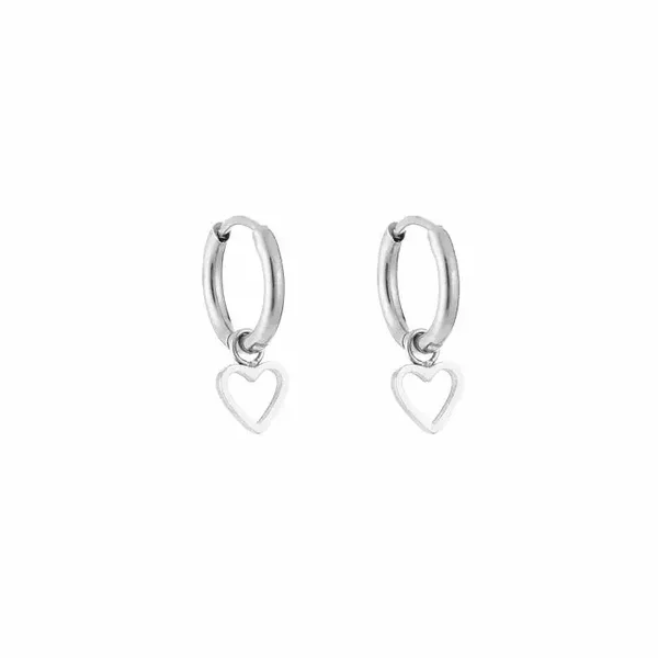 Oorbellen ring met open hartje - Zilver