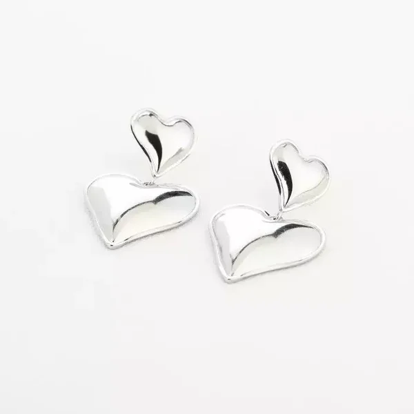 Oorbellen dubbel hart - Zilver