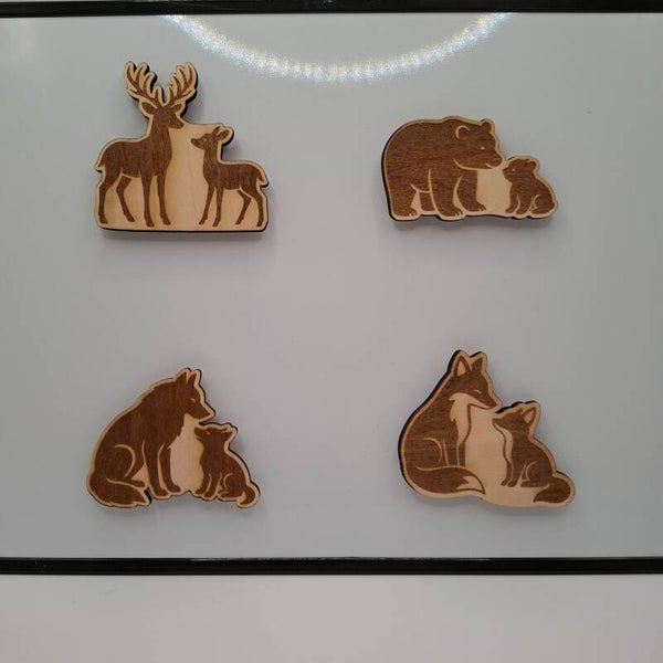 Magnet en bois 6cm - Familles d'animaux