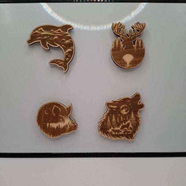Magnet en bois 6cm - Animaux avec un paysage dans le corps